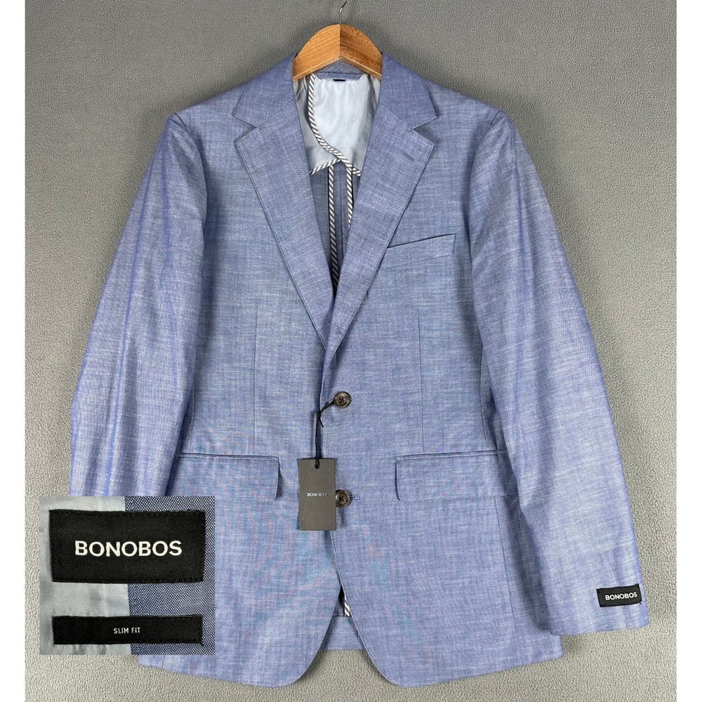 Bonobos Blazer Jacket Mens 36R Blue Cotton‎ Chambray Slim Fit Quiet Luxury New